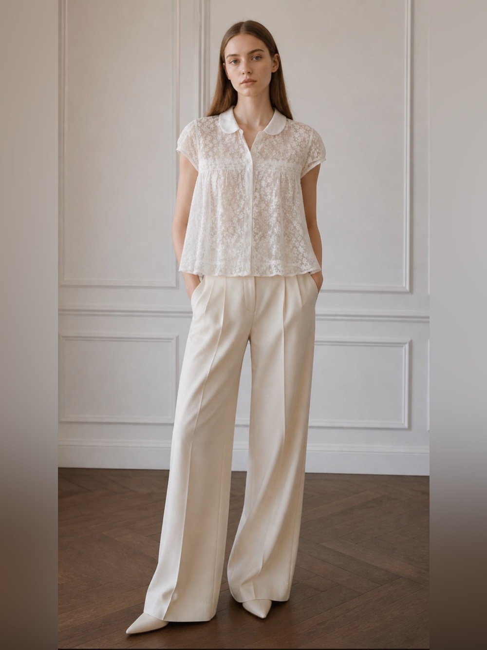 Maeve White Lace Peter Pan Collar Blouse -‎ Women